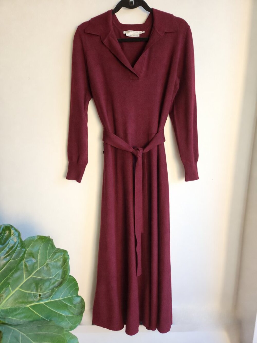 Simons Burgundy Merino Wool Belted Maxi Dress - Sz M